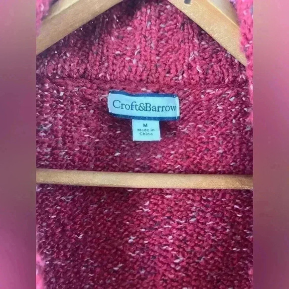 CROFT & BARROW burgundy chunky knit cardigan topper mid length M boho bohemian - Picture 2 of 6